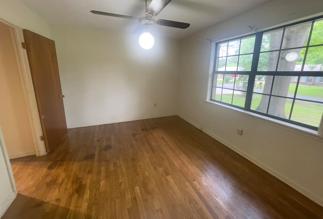 empty room with ceiling fan and wood-type flooring