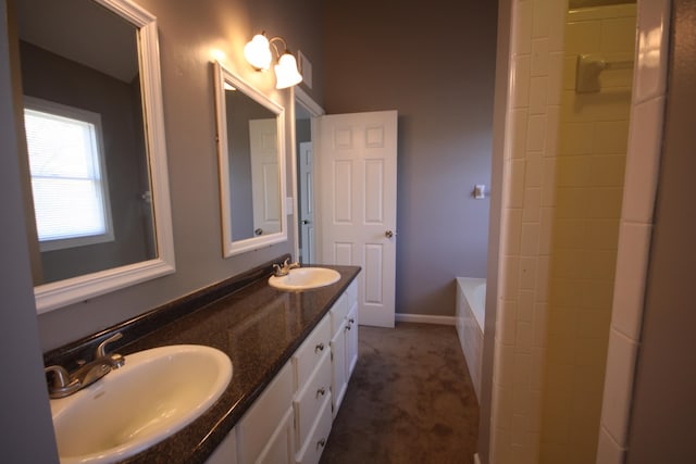 bathroom featuring vanity with extensive cabinet space and double sink