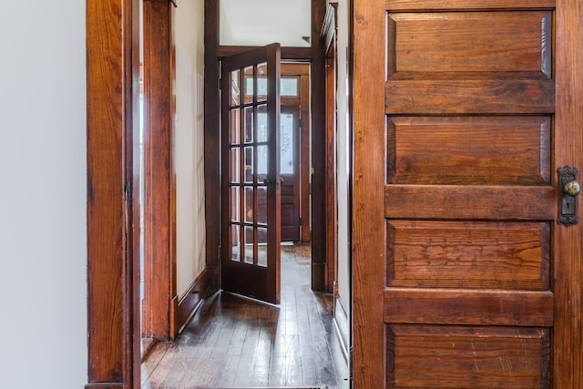 doorway to outside featuring dark wood-type flooring