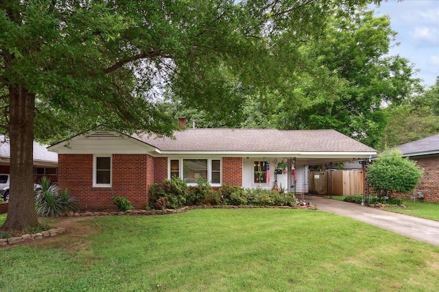 single story home with a carport and a front lawn