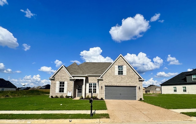 view of front facade featuring a garage and a front lawn