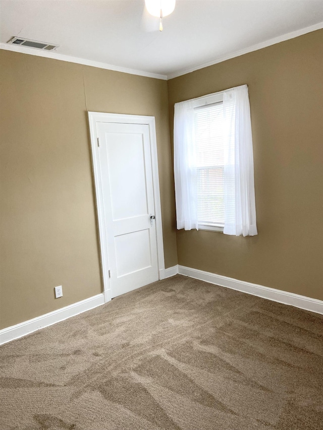 spare room with carpet and crown molding