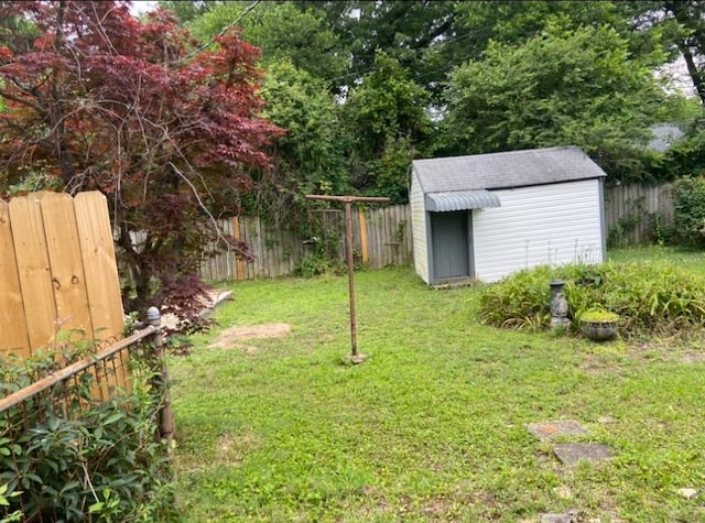 view of yard with a shed