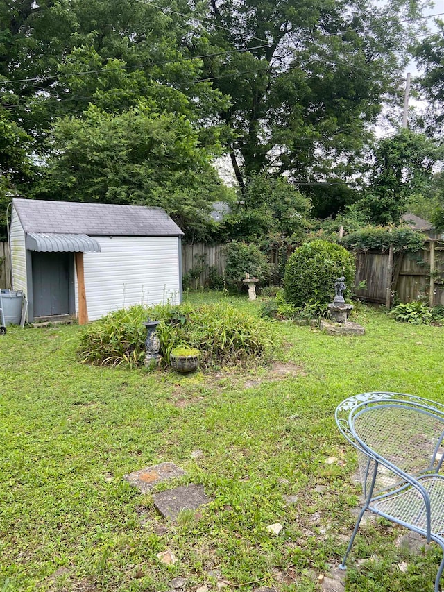 view of yard with a storage shed