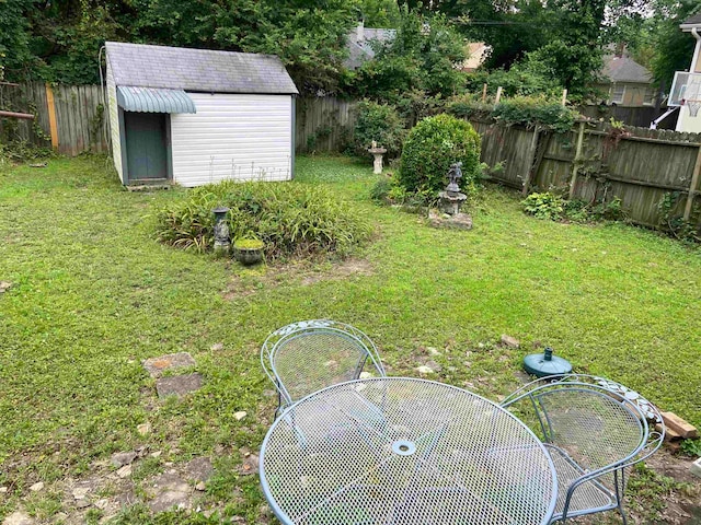 view of yard with a storage unit