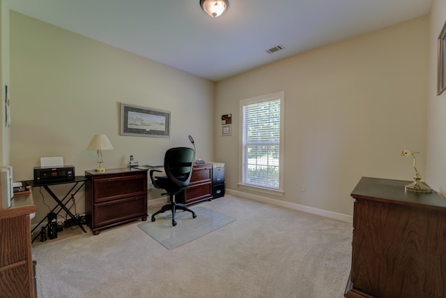 view of carpeted home office