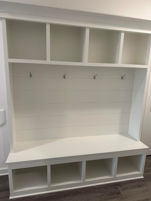 mudroom featuring dark wood-type flooring