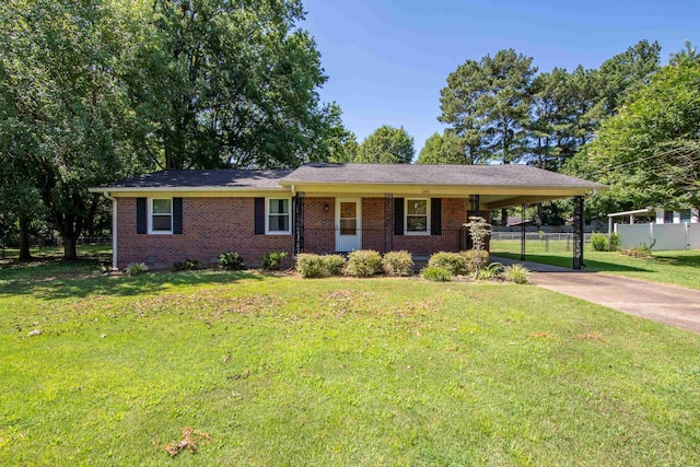 ranch-style house with a front lawn and a carport