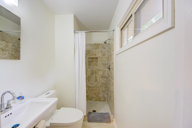 full bath with toilet, a shower stall, and a sink