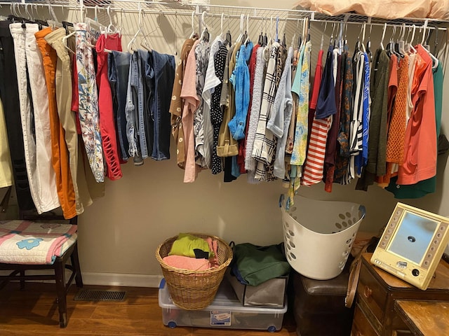 walk in closet with wood-type flooring