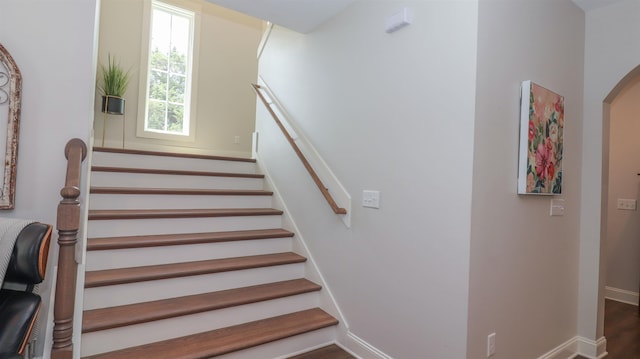 stairs with wood-type flooring