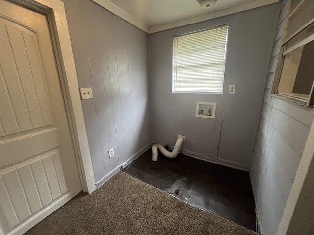 washroom featuring hookup for a washing machine, laundry area, and ornamental molding