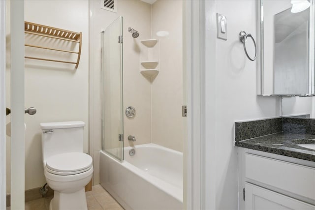 full bathroom with tile patterned floors, vanity, toilet, and shower / tub combination