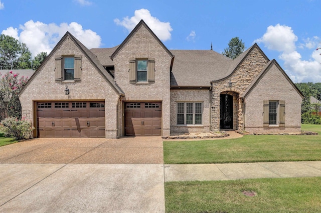 view of front of property with a garage and a front yard