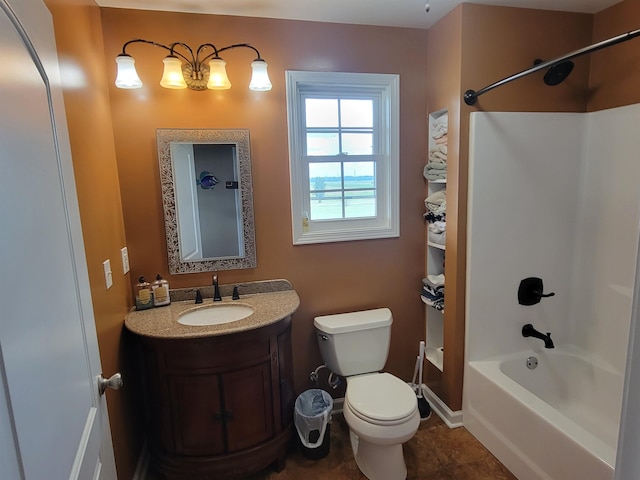 full bathroom featuring toilet, vanity, and shower / washtub combination