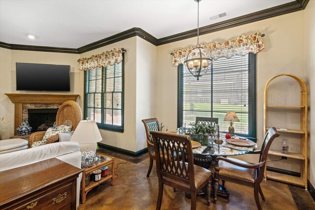 125 Millbury Ln, Eads, TN 38028 - dining room with a wealth of natural light, visible vents, concrete flooring, and an inviting chandelier