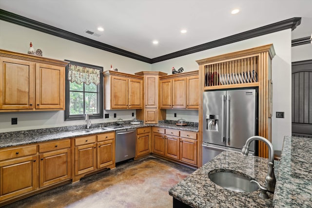 125 Millbury Ln, Eads, TN 38028 - kitchen with a sink, stainless steel appliances, visible vents, and brown cabinetry