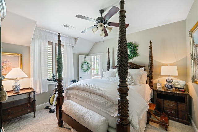 125 Millbury Ln, Eads, TN 38028 - carpeted bedroom featuring visible vents, baseboards, ceiling fan, and vaulted ceiling