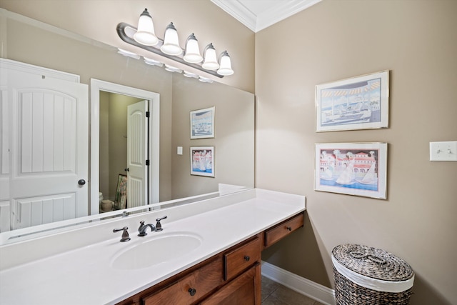 125 Millbury Ln, Eads, TN 38028 - bathroom with crown molding, baseboards, toilet, tile patterned floors, and vanity
