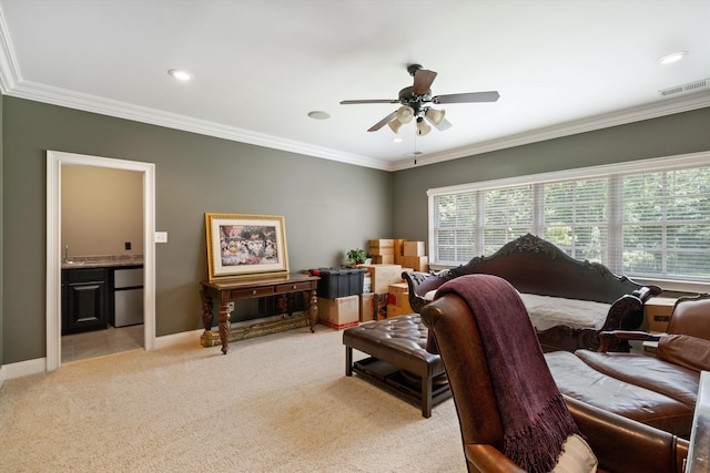 125 Millbury Ln, Eads, TN 38028 - living area featuring baseboards, ceiling fan, carpet flooring, and ornamental molding