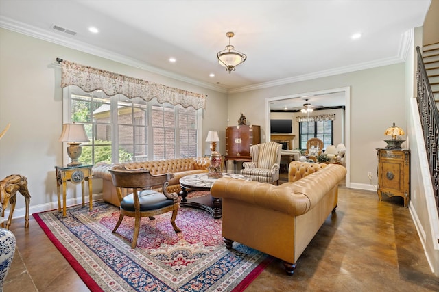 125 Millbury Ln, Eads, TN 38028 - living area with recessed lighting, baseboards, visible vents, and ornamental molding