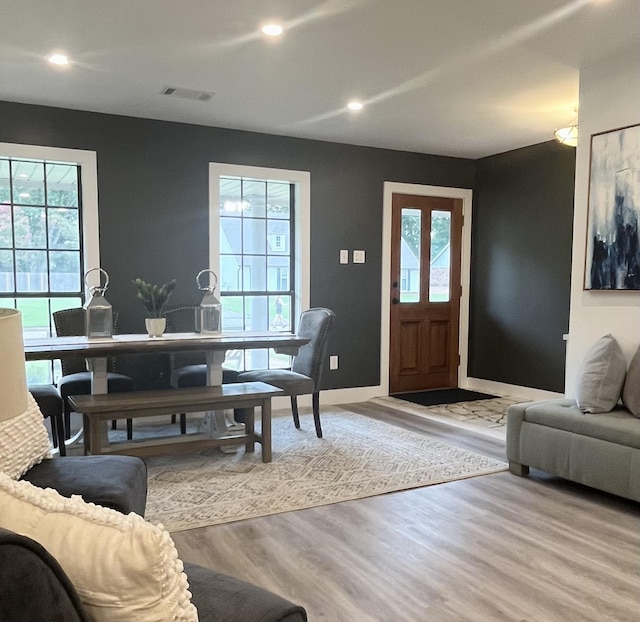 living room featuring light wood-type flooring