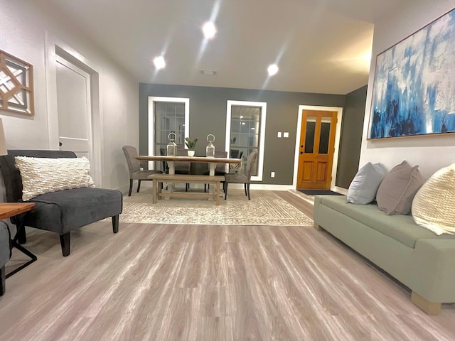 living room with light wood-type flooring