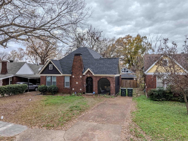 view of front of home with a front lawn