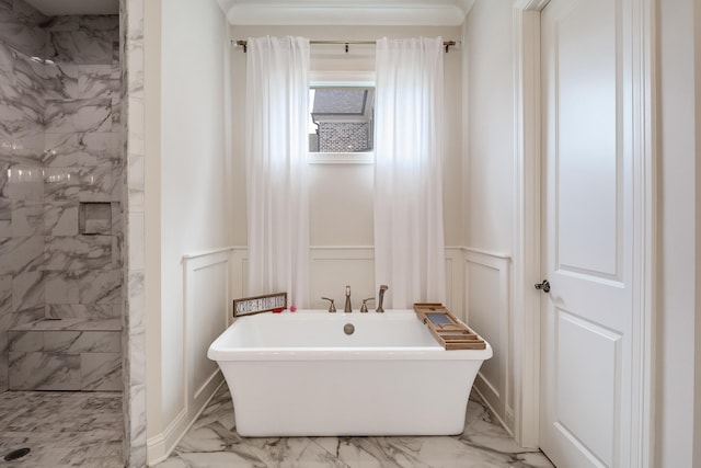 bathroom featuring shower with separate bathtub and tile patterned floors