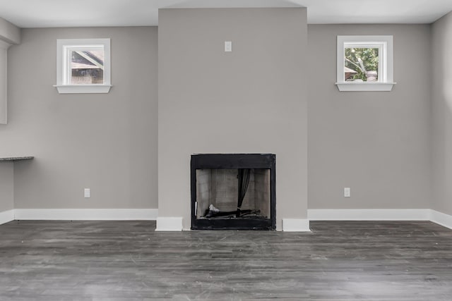 interior space with dark hardwood / wood-style floors