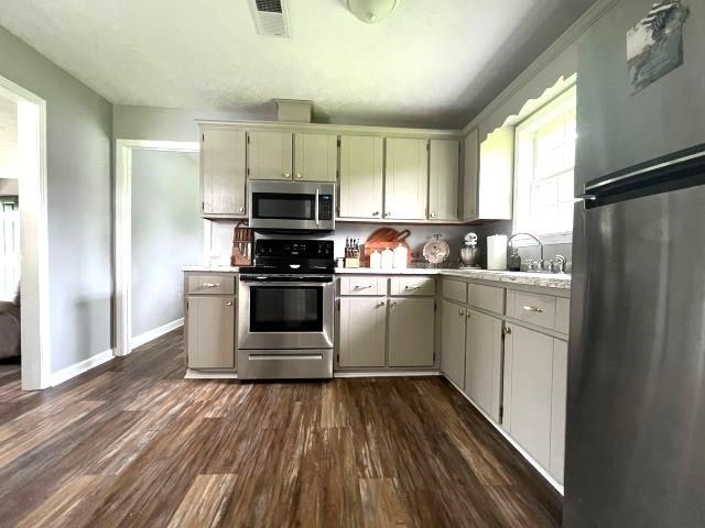 kitchen with dark hardwood / wood-style floors, sink, and stainless steel appliances