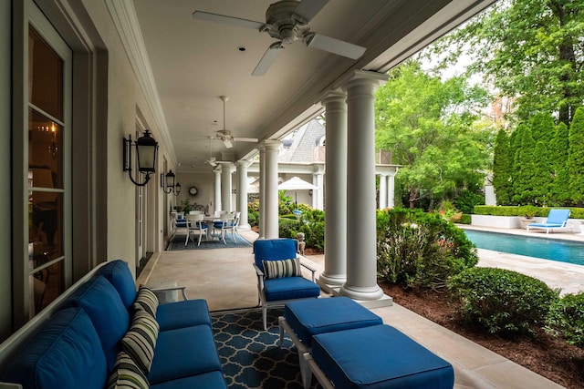 view of patio / terrace featuring an outdoor hangout area and ceiling fan