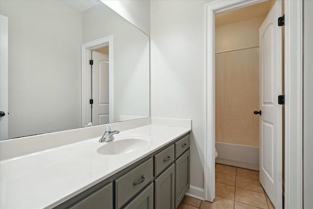 bathroom featuring tile patterned flooring, vanity, and shower / bath combo