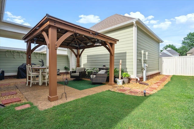 exterior space with a gazebo and outdoor lounge area