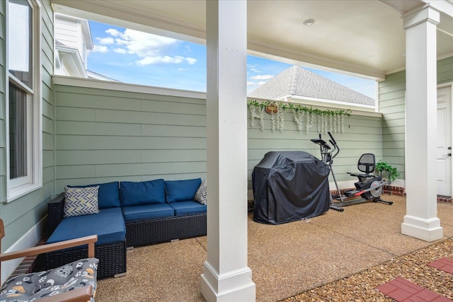 view of patio featuring outdoor lounge area and grilling area