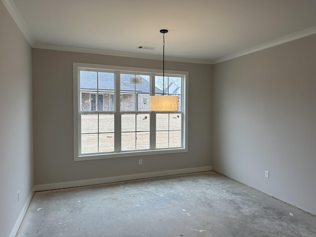 unfurnished dining area featuring crown molding