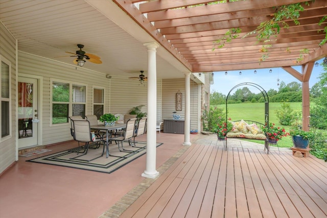 deck featuring a pergola and ceiling fan