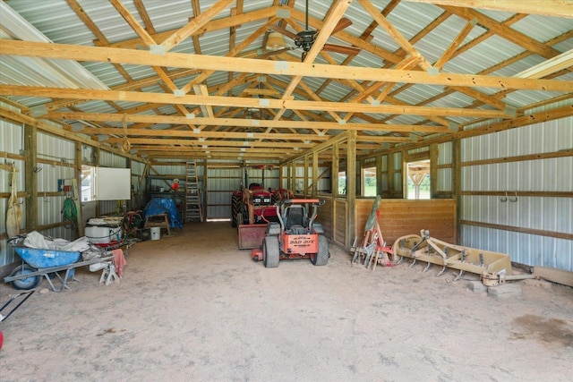 garage with ceiling fan