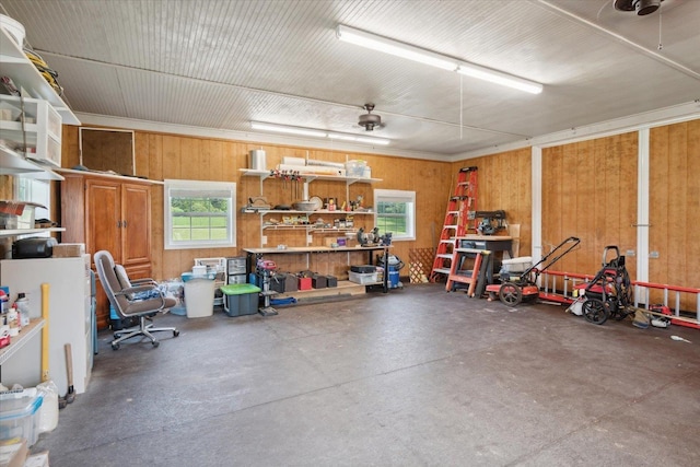 garage featuring a workshop area