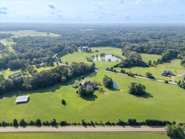 bird's eye view featuring a water view and a rural view