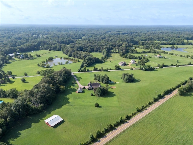 bird's eye view featuring a water view and a rural view