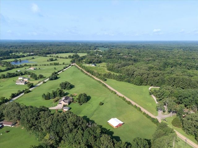 aerial view featuring a water view and a rural view