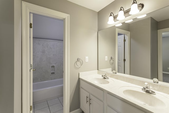 bathroom featuring vanity, tile patterned flooring, and a bathtub