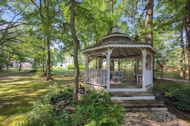 wooden deck featuring a gazebo