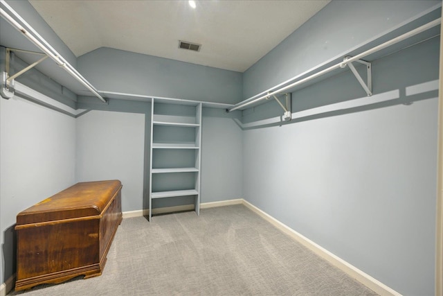 walk in closet with carpet