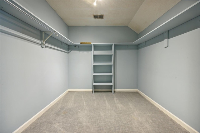 spacious closet featuring carpet and lofted ceiling