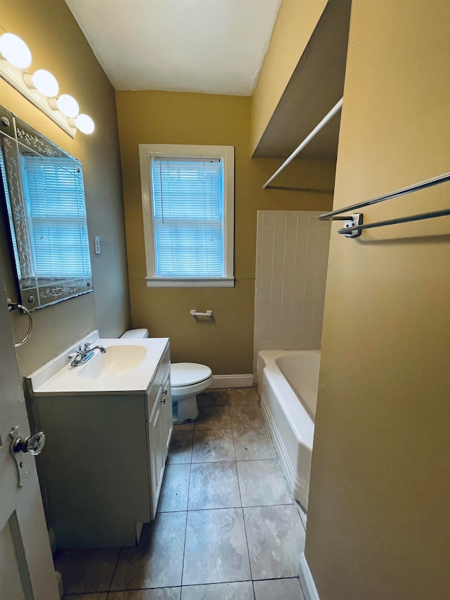 bathroom with vanity, tile patterned floors, and toilet