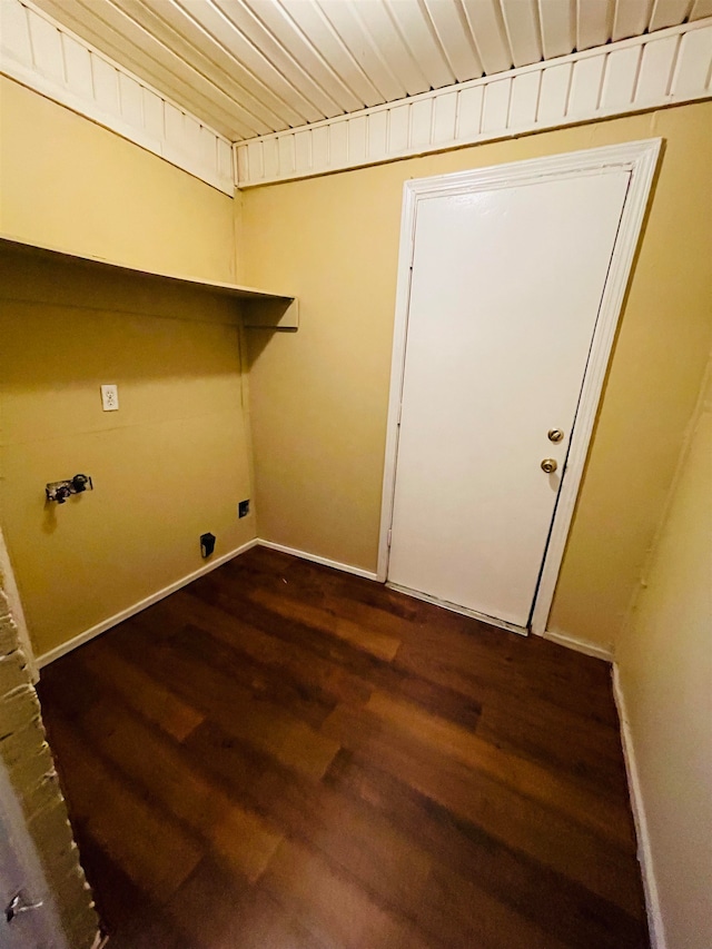 washroom with electric dryer hookup, dark hardwood / wood-style floors, and washer hookup