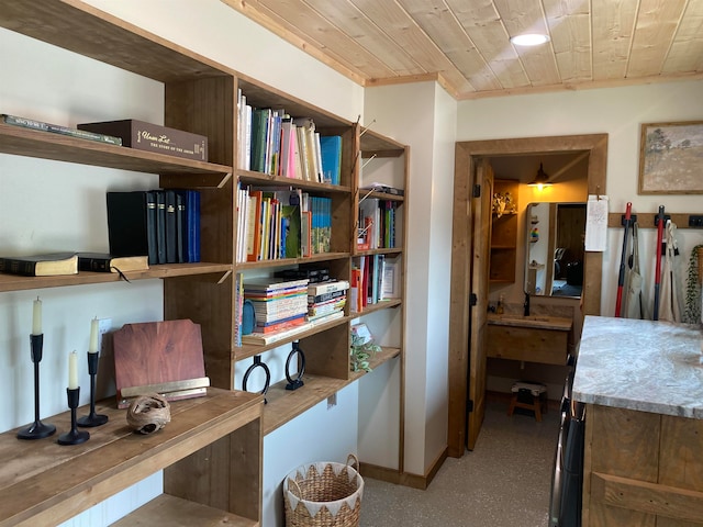 office space featuring wooden ceiling