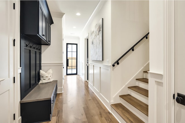 mudroom with light wood-type flooring